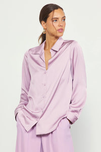 Recycled Button Down Top Dusty Lilac