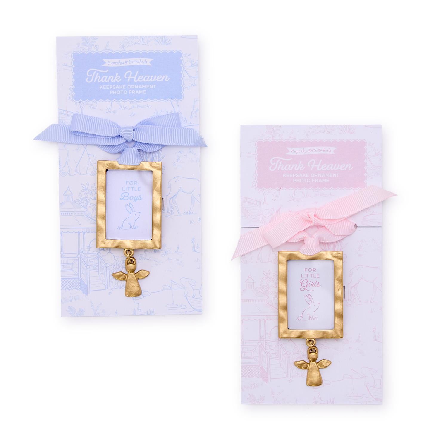 Thank Heaven Keepsake Ornament Photo Frame with Angel Charm on Gift Card-Boys