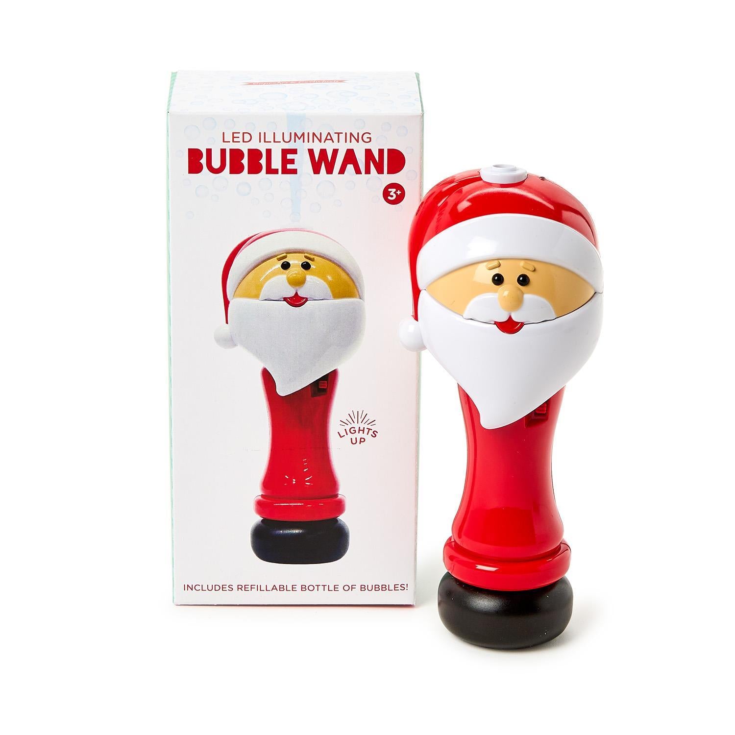 LED Illuminating Santa Bubble Wand Blower with Refillable Bottle and Solution in Gift Box