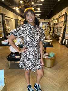 Puff Sleeve Cheetah Print Dress