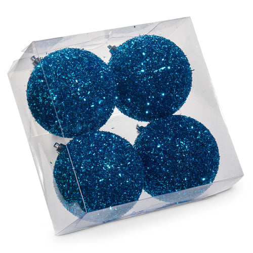 BLUE GLITTERED BALL ORNAMENTS - Sold individually