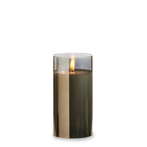 3" X 6" SMOKE GLASS IVORY PILLAR FLAMELESS CANDLE