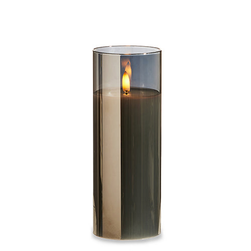 3" X 8" SMOKE GLASS IVORY PILLAR  FLAMELESS CANDLE