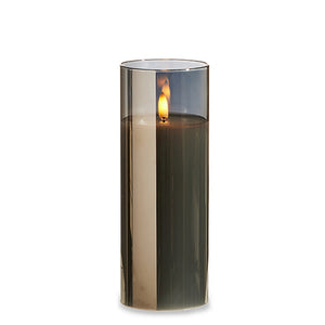 3" X 8" SMOKE GLASS IVORY PILLAR  FLAMELESS CANDLE