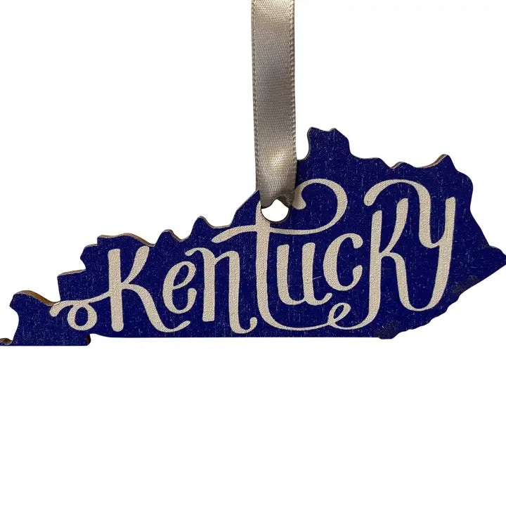 Kentucky Script Blue and White Wooden Ornament