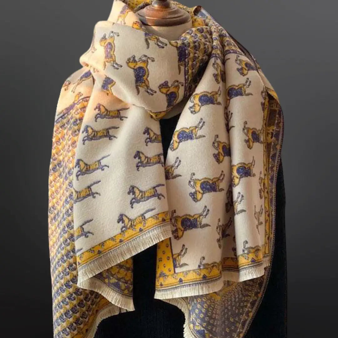 Prancing Pony Equestrian Horse Print Scarf-Yellow