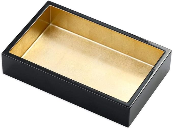 Lacquer Guest Towel Napkin Holder in Black & Gold