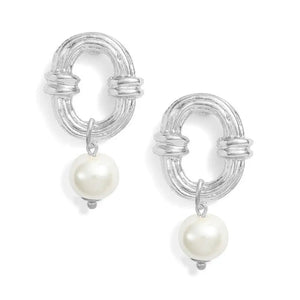 Creamy White Pearl Drop Ornamented Link Earrings