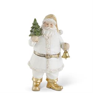 White & Gold Resin Santa w/Wreath