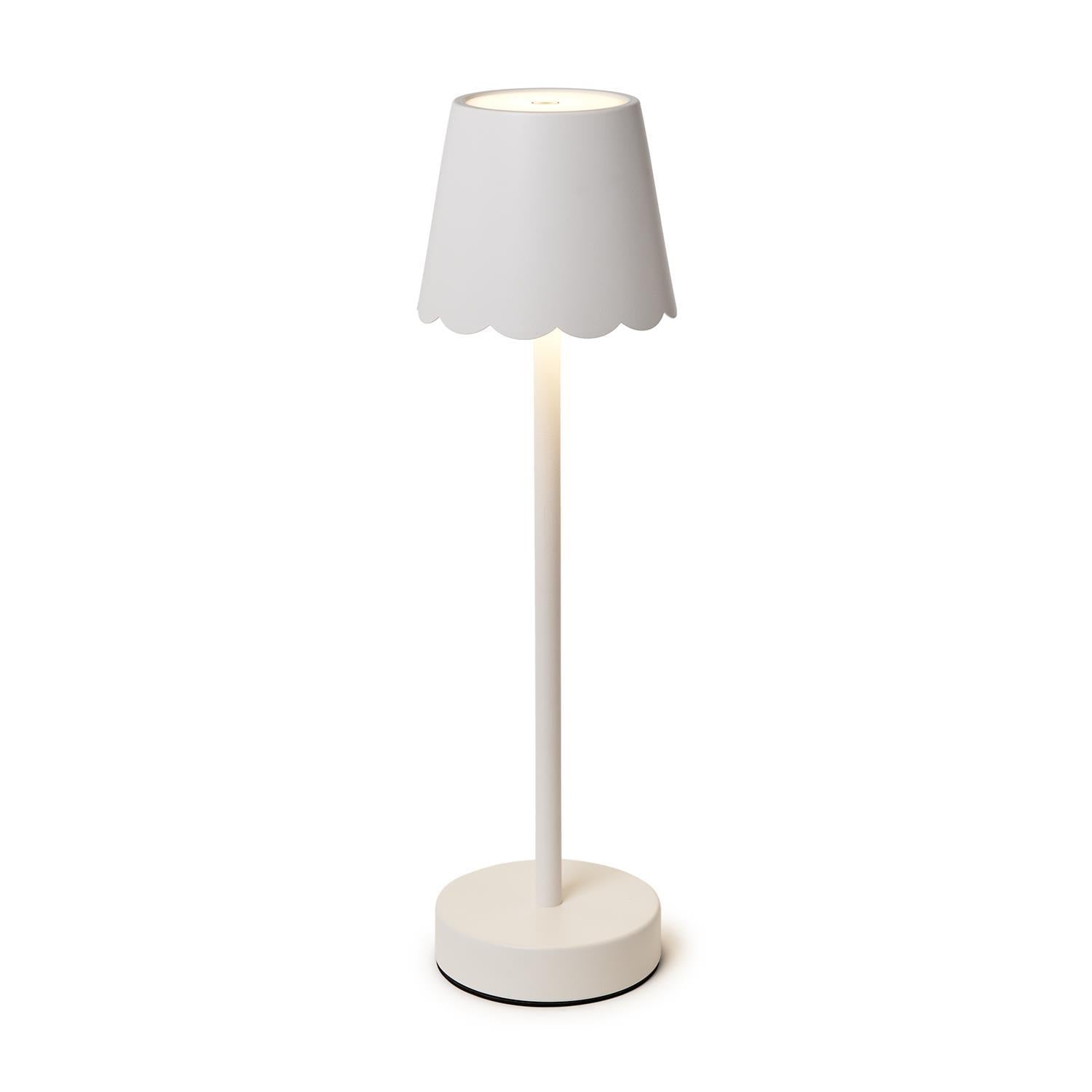 White LED Cordless Table Lamp with Scalloped Edge Shade