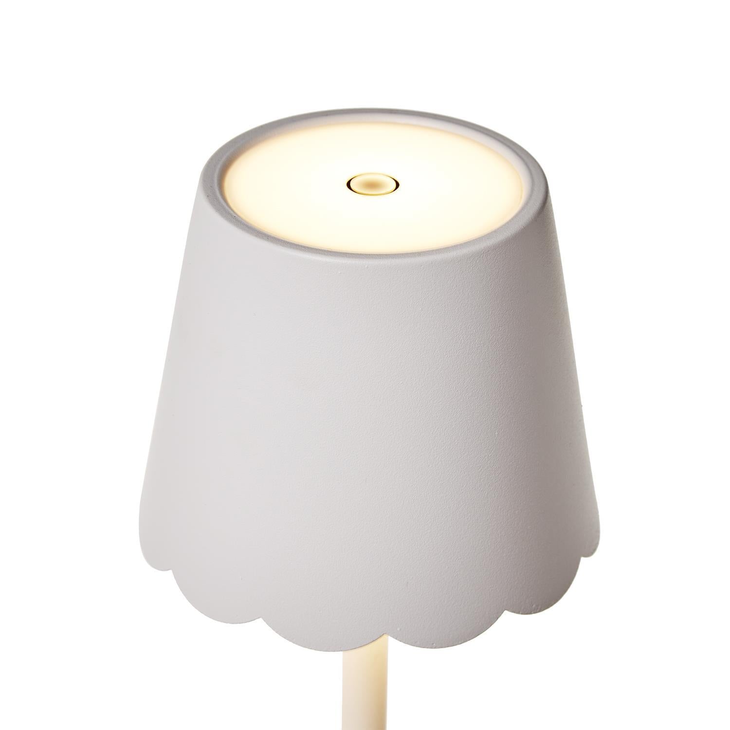 White LED Cordless Table Lamp with Scalloped Edge Shade