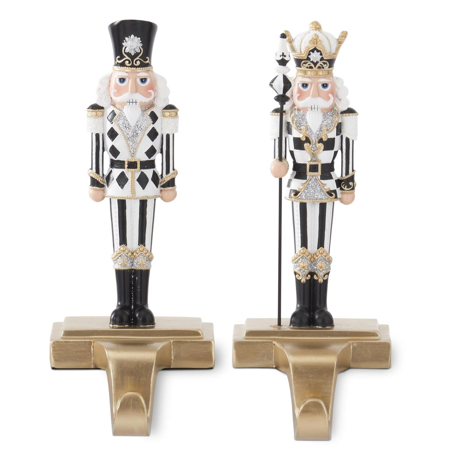 Black & White Harlequin Check Nutcracker Stocking Holders