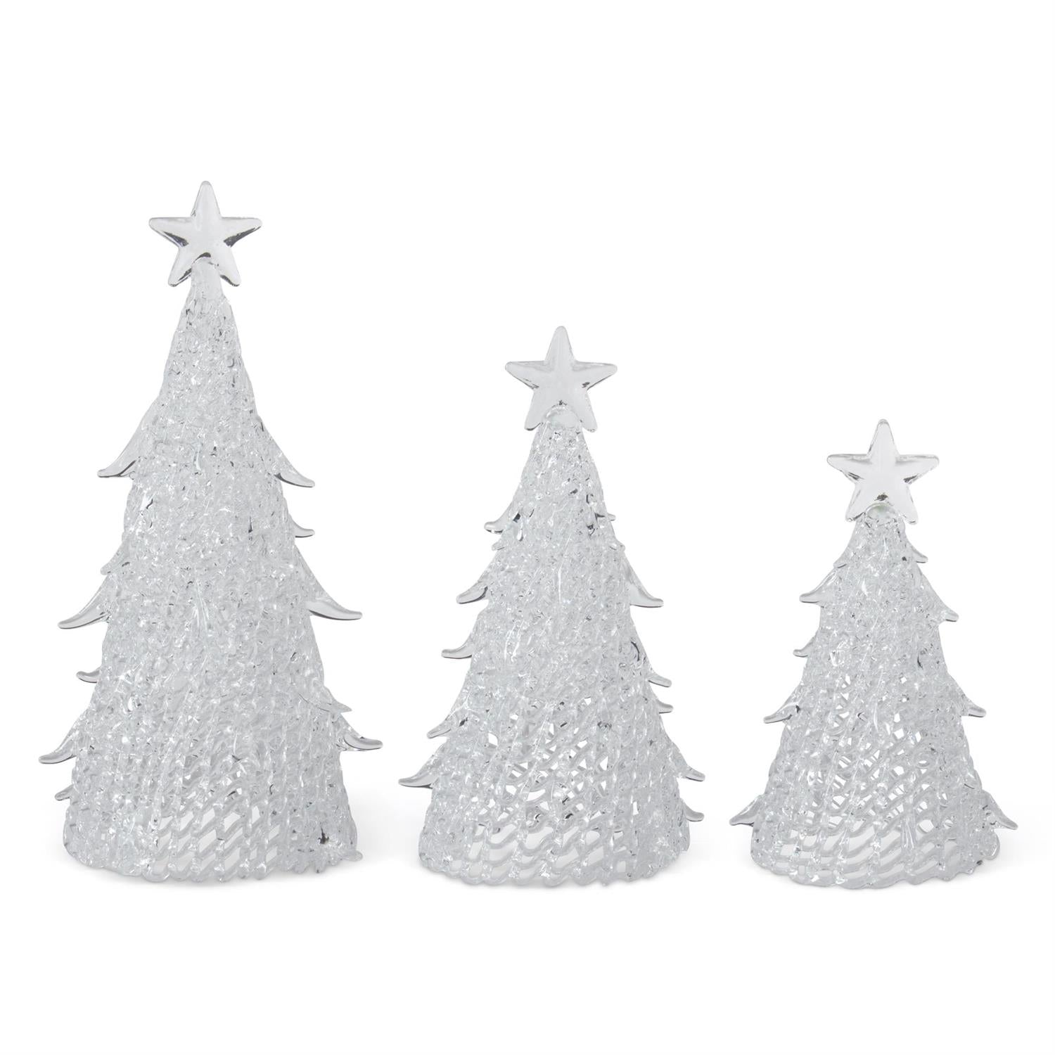 Set of 3 Cut Glass Tabletop Christmas Trees w/Star