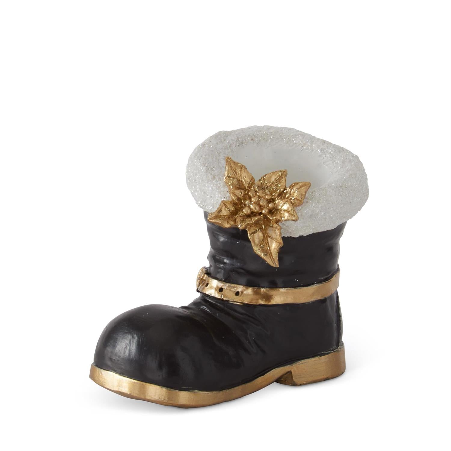 4.25 Inch Black Santa Boot w/White Trim & Gold Point