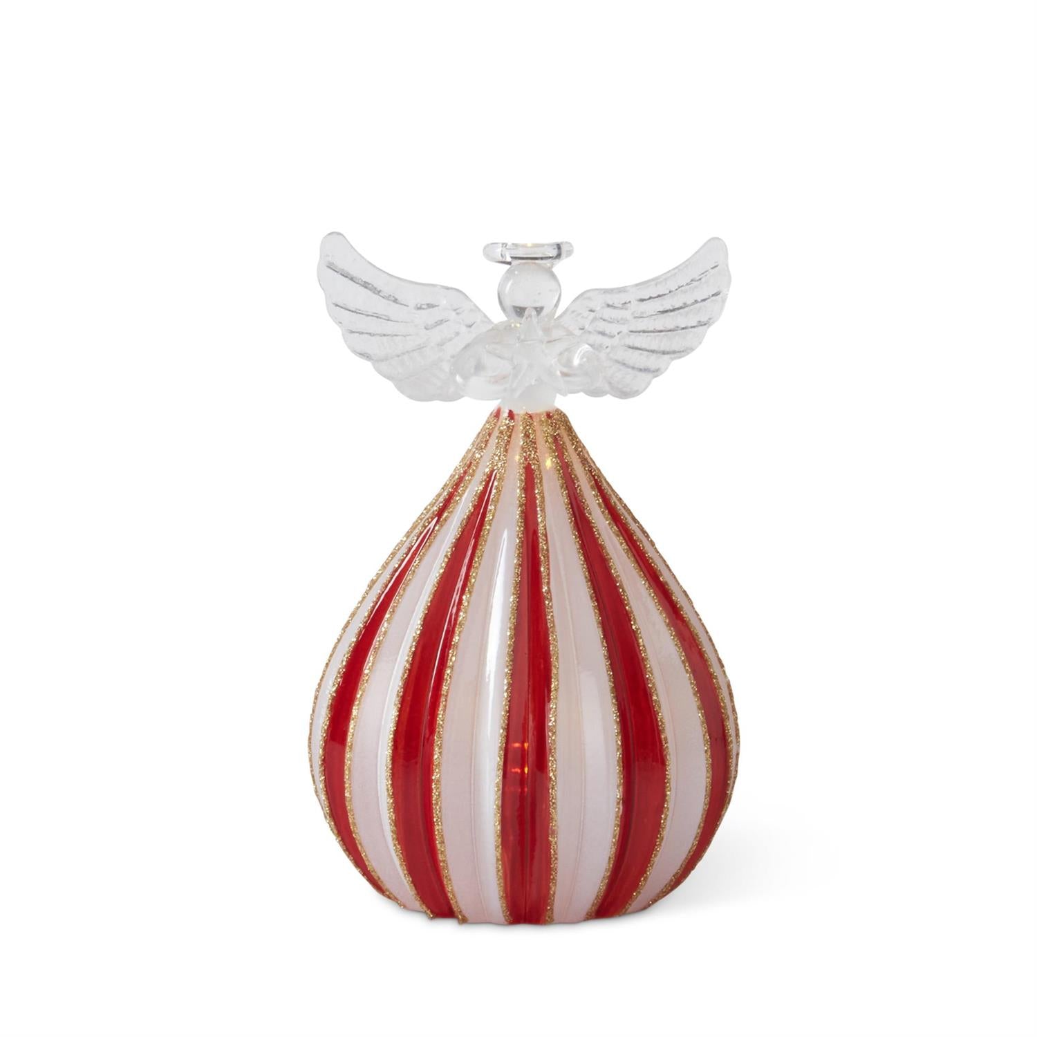 5 Inch Red & White Striped LED Angel Holding Star