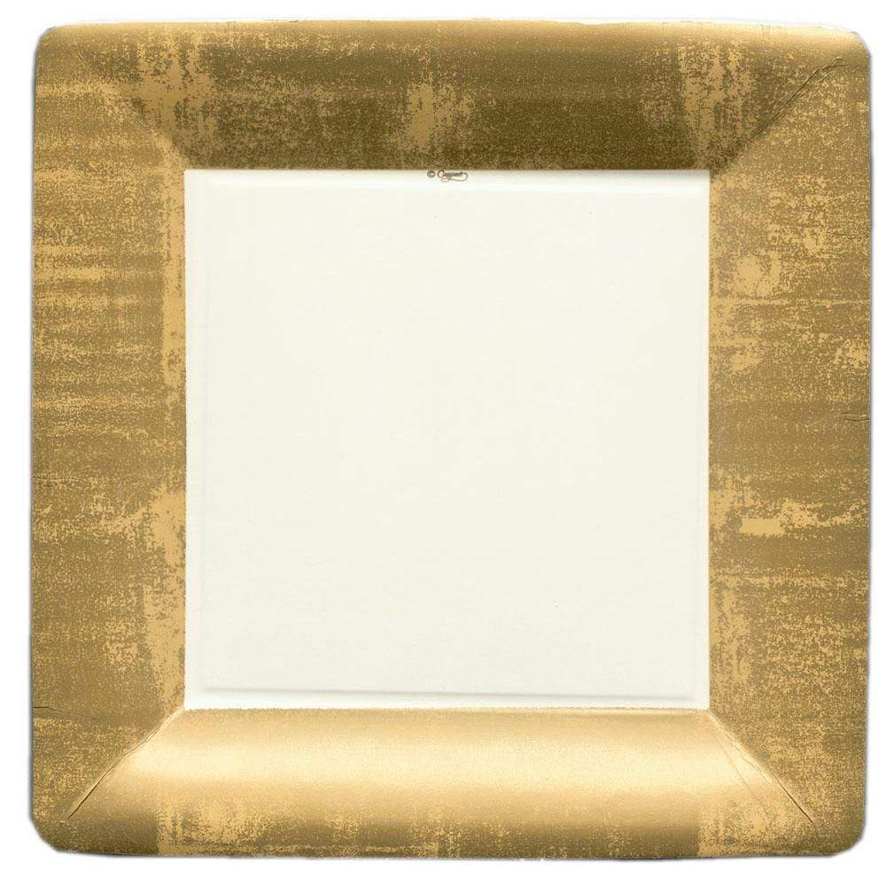 Gold Leaf Square Paper Dinner Plates in Ivory