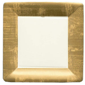 Gold Leaf Square Paper Dinner Plates in Ivory