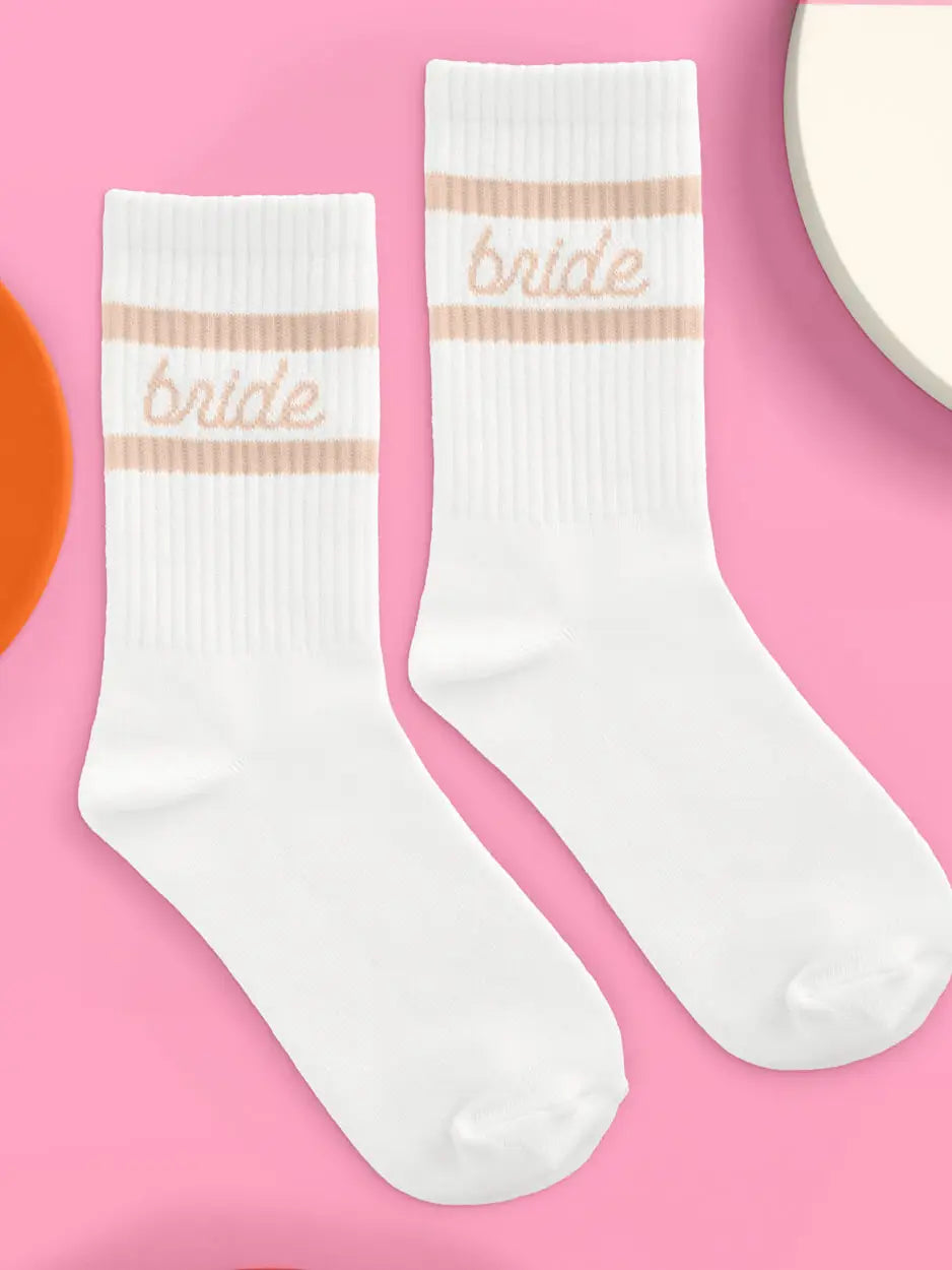 Beige Bride Socks - White Tube Socks