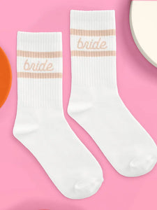 Beige Bride Socks - White Tube Socks