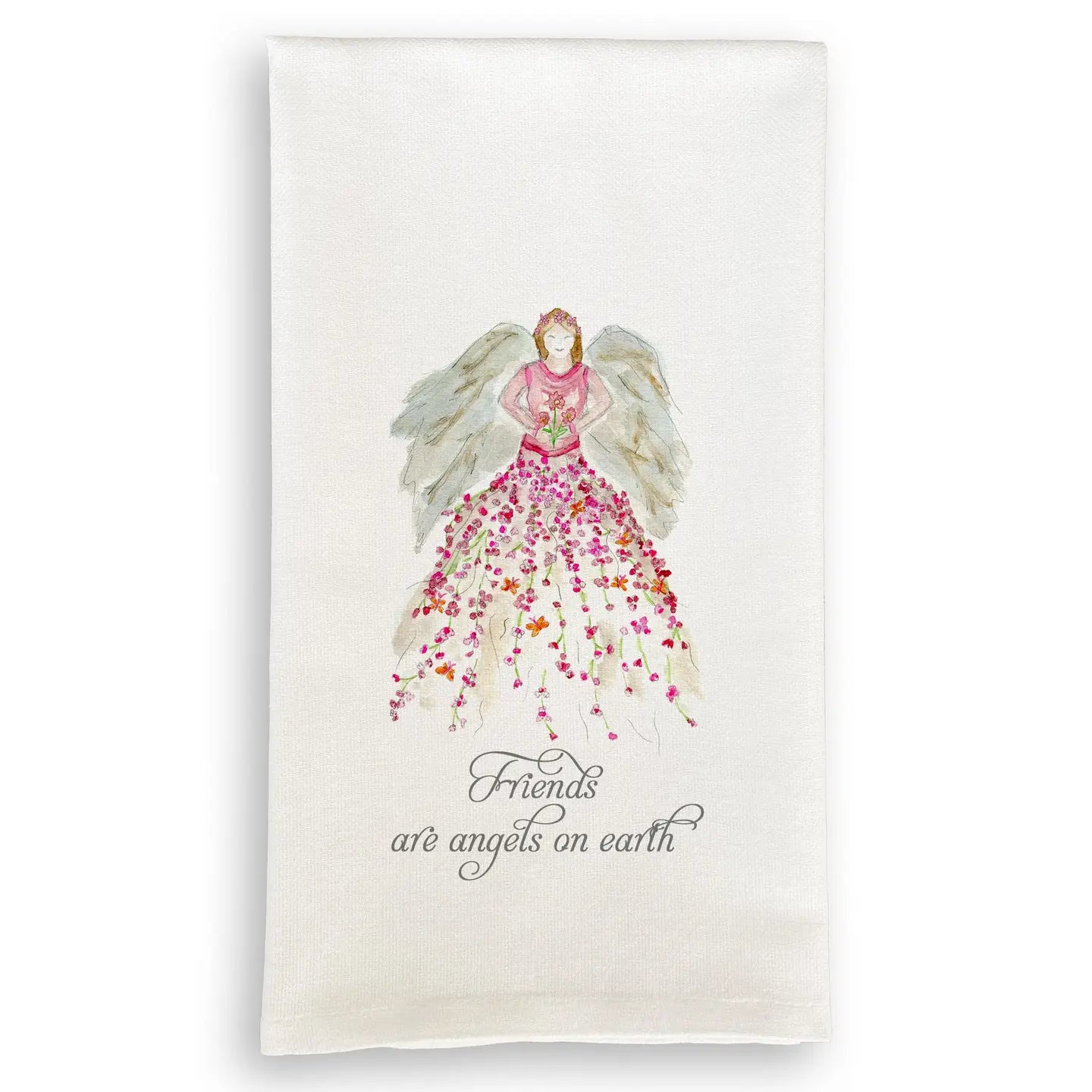 Pink Floral Angel with Friends Tea Towel