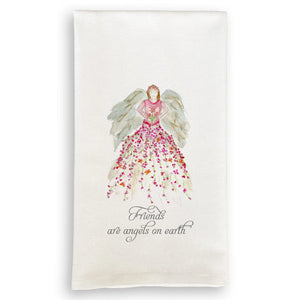 Pink Floral Angel with Friends Tea Towel