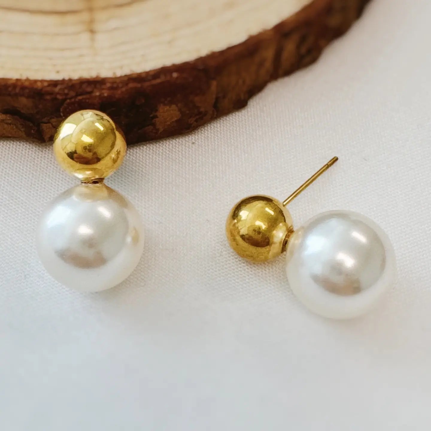 Ball and Pearl Stud Earrings