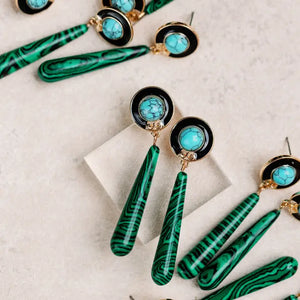 Turquoise and Malachite Drop Earrings