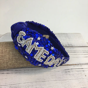 Blue and White Sequin Gameday Headband