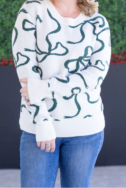 Ribbons Sweater - Ivory and Hunter Green
