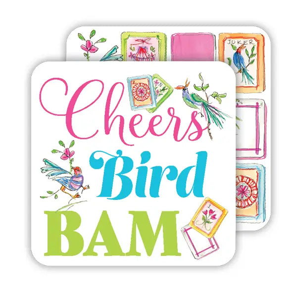 Mahjong Tiles with Birds Cheers Bird Bam Square Coaster