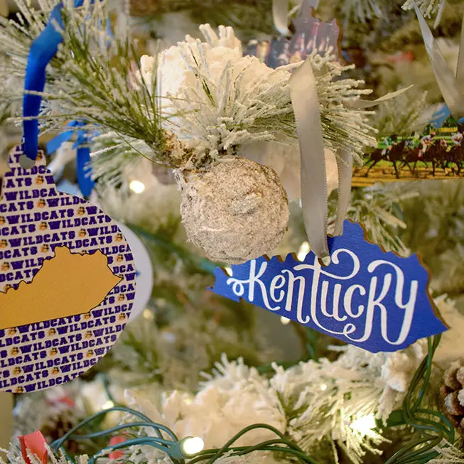 Kentucky Script Blue and White Wooden Ornament