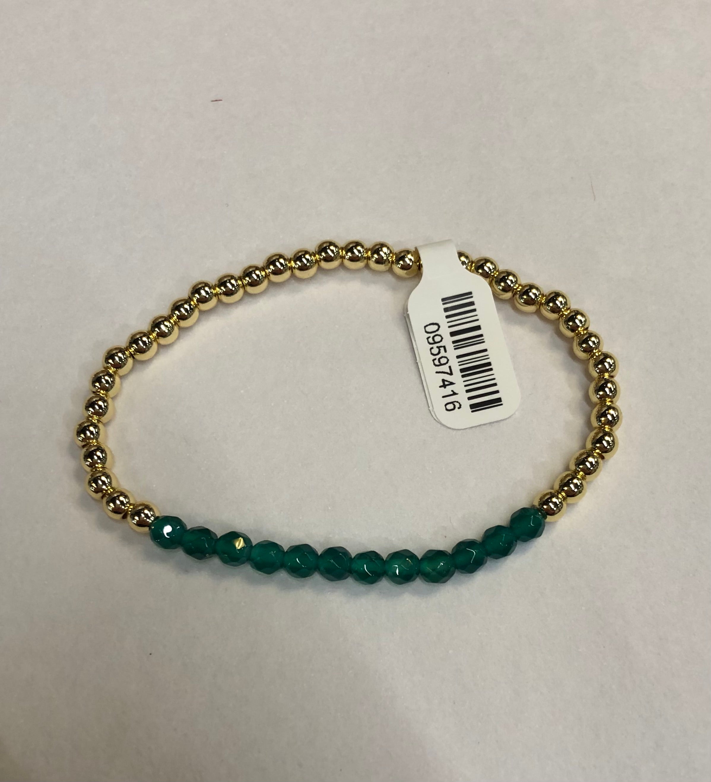 Gold Beaded Stretch Bracelet Emerald