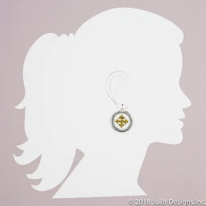 Maltese Cross Surrounded By Hammered Circle Earring