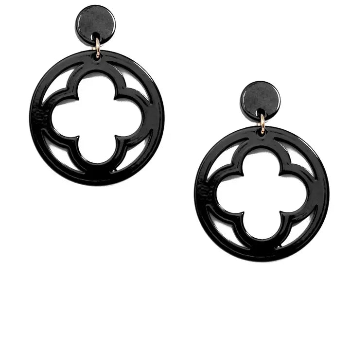 Open Clover Drop Earring-Black