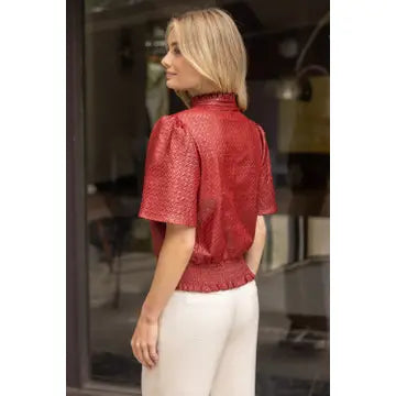 Burgundy Smocked Hem and Solid Textured Top