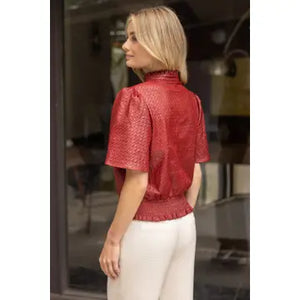 Burgundy Smocked Hem and Solid Textured Top