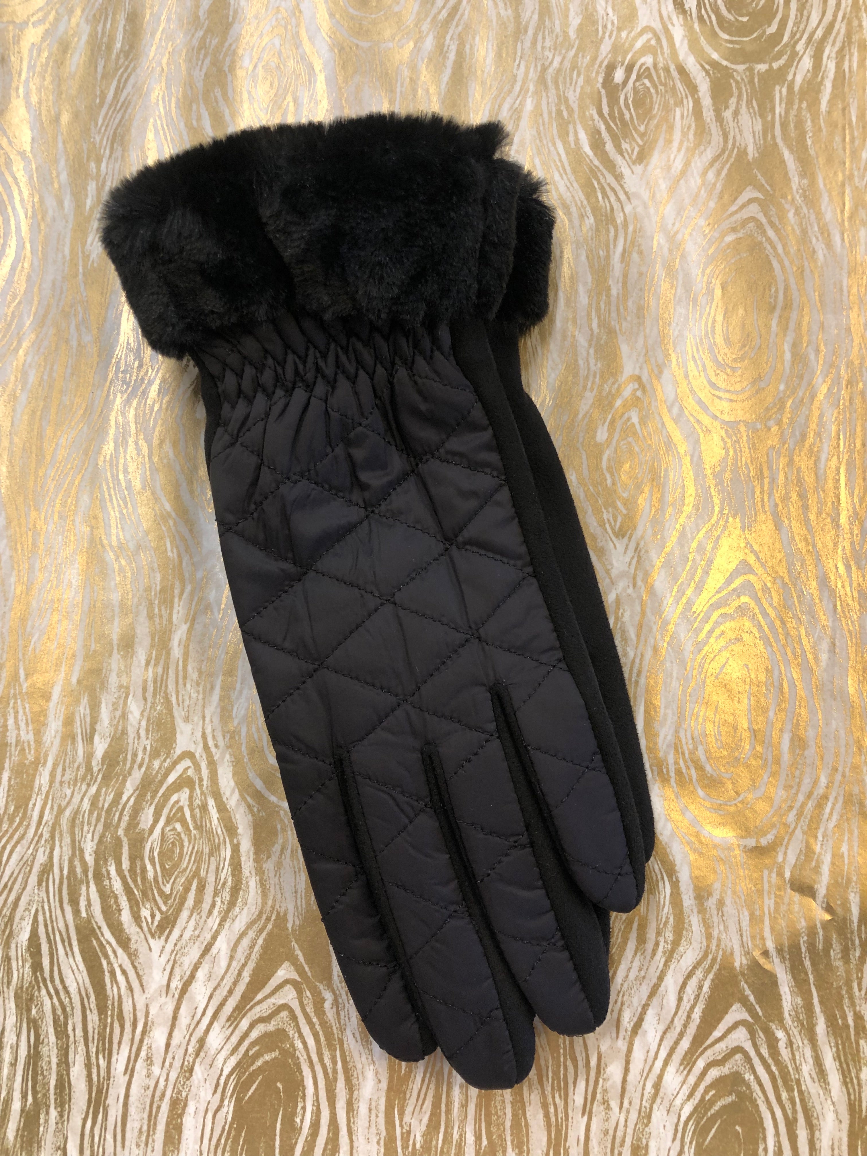 Black Quilted Puffer Gloves