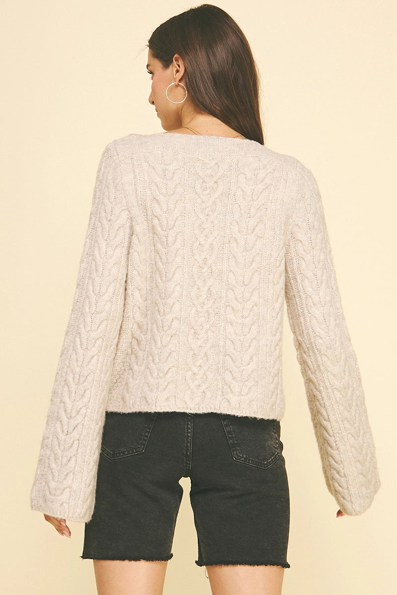 Oatmeal Cable Knit Crop Sweater