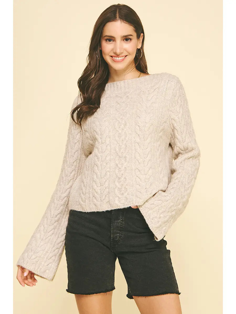Oatmeal Cable Knit Crop Sweater