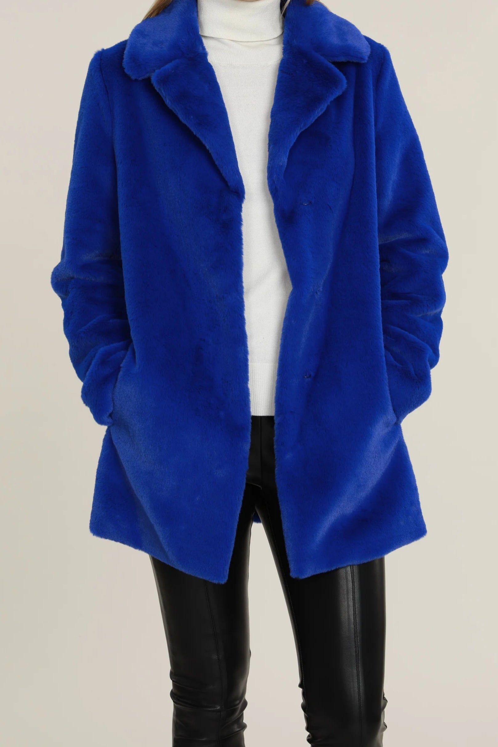Mid Length Faux Fur Coat - Royal Blue