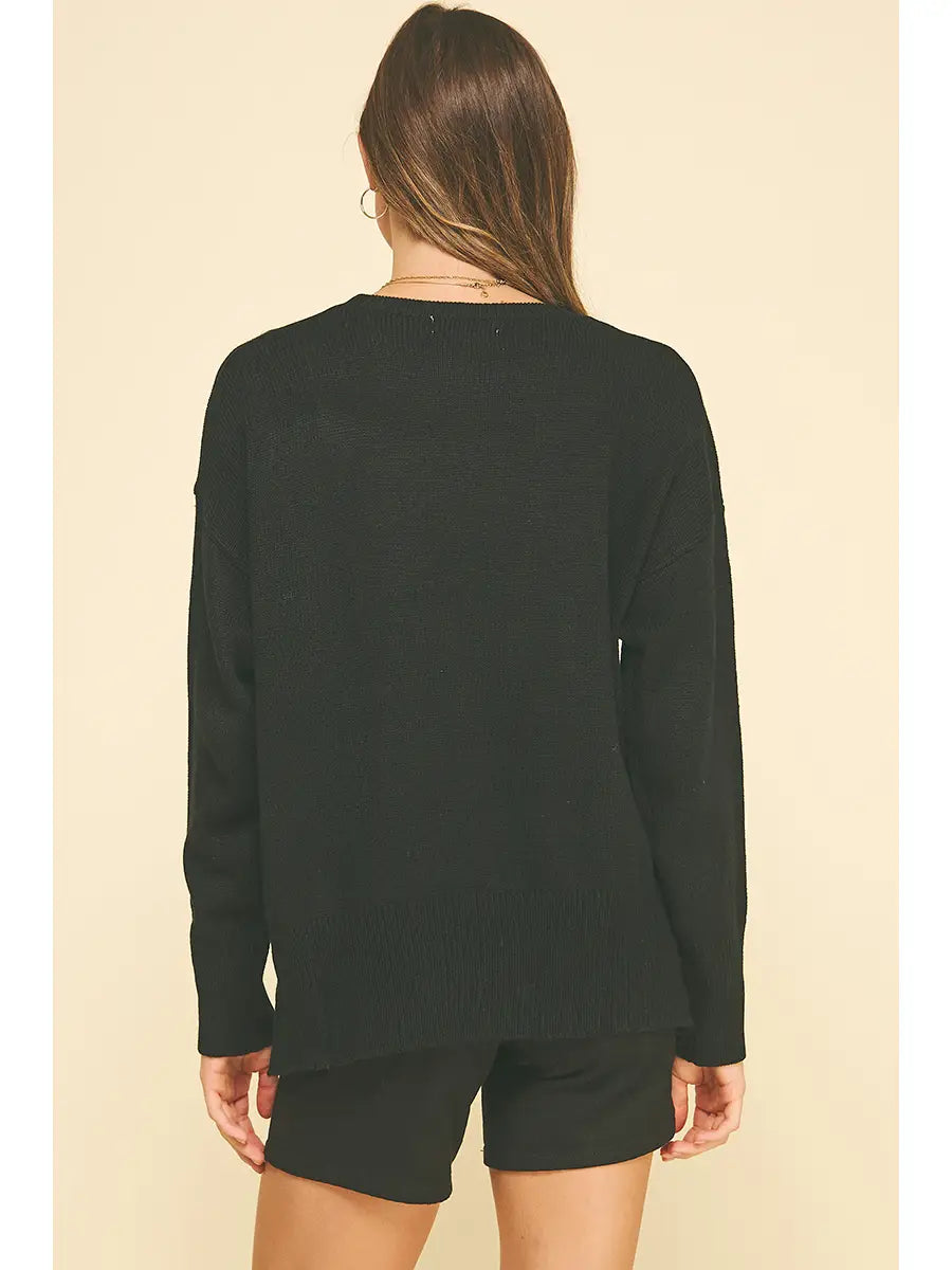 Candy Cane Embroidered Knit Sweater