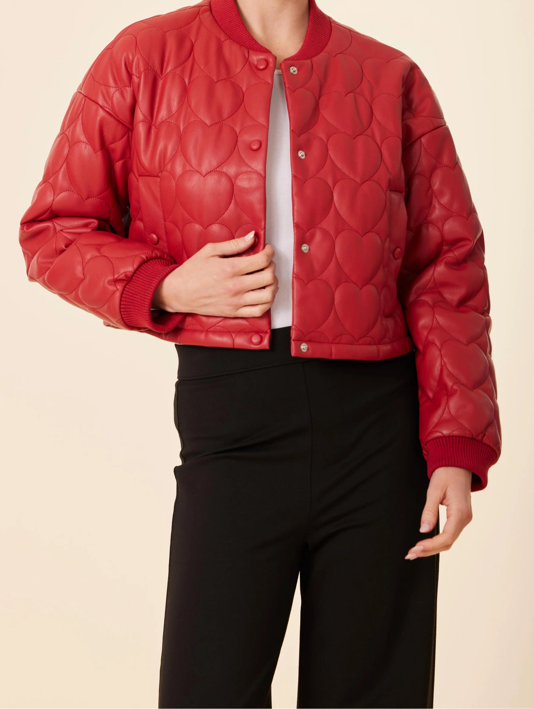Faux Leather Heart Quilted Jacket