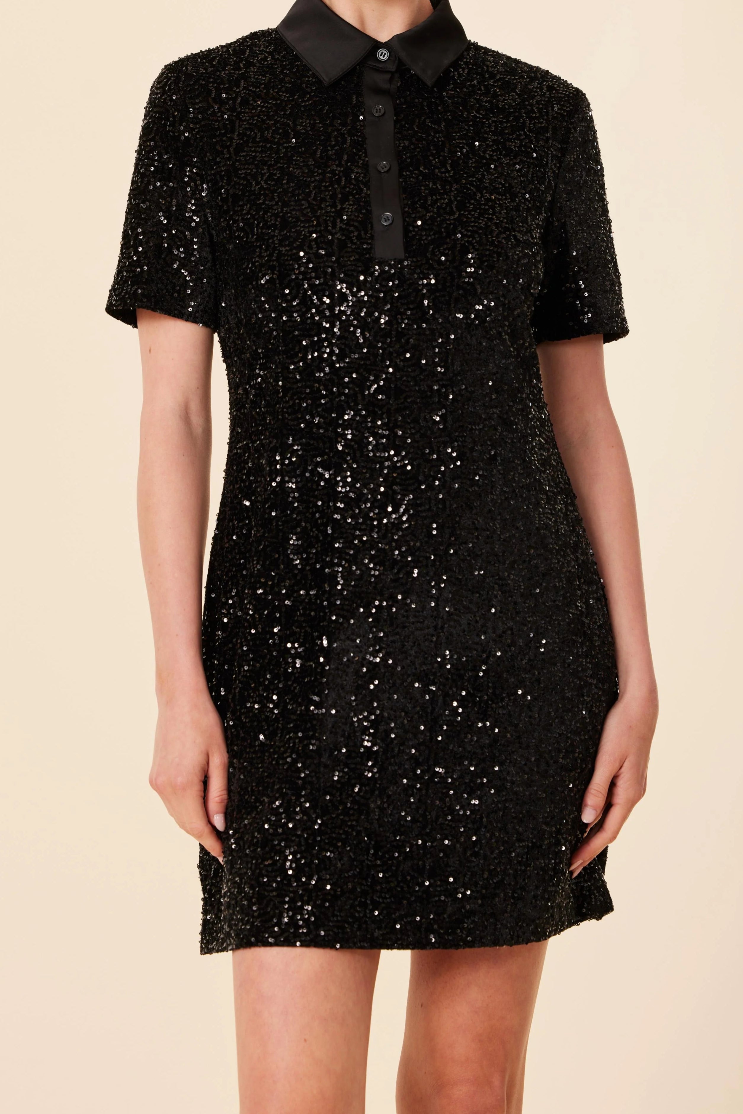 Sequin Polo Short Sleeve Dress