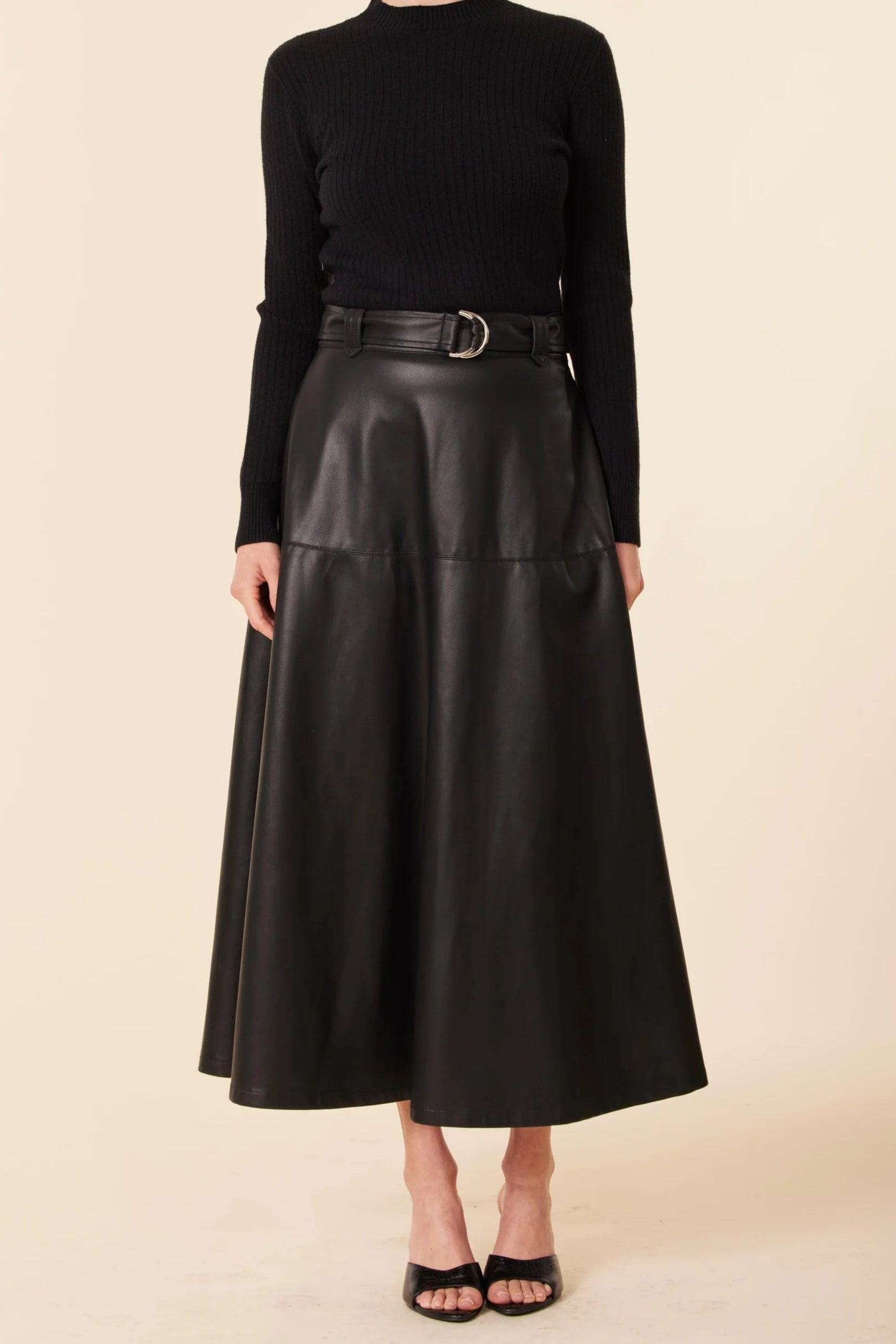 Vegan Leather Mock Turtle Long Dress