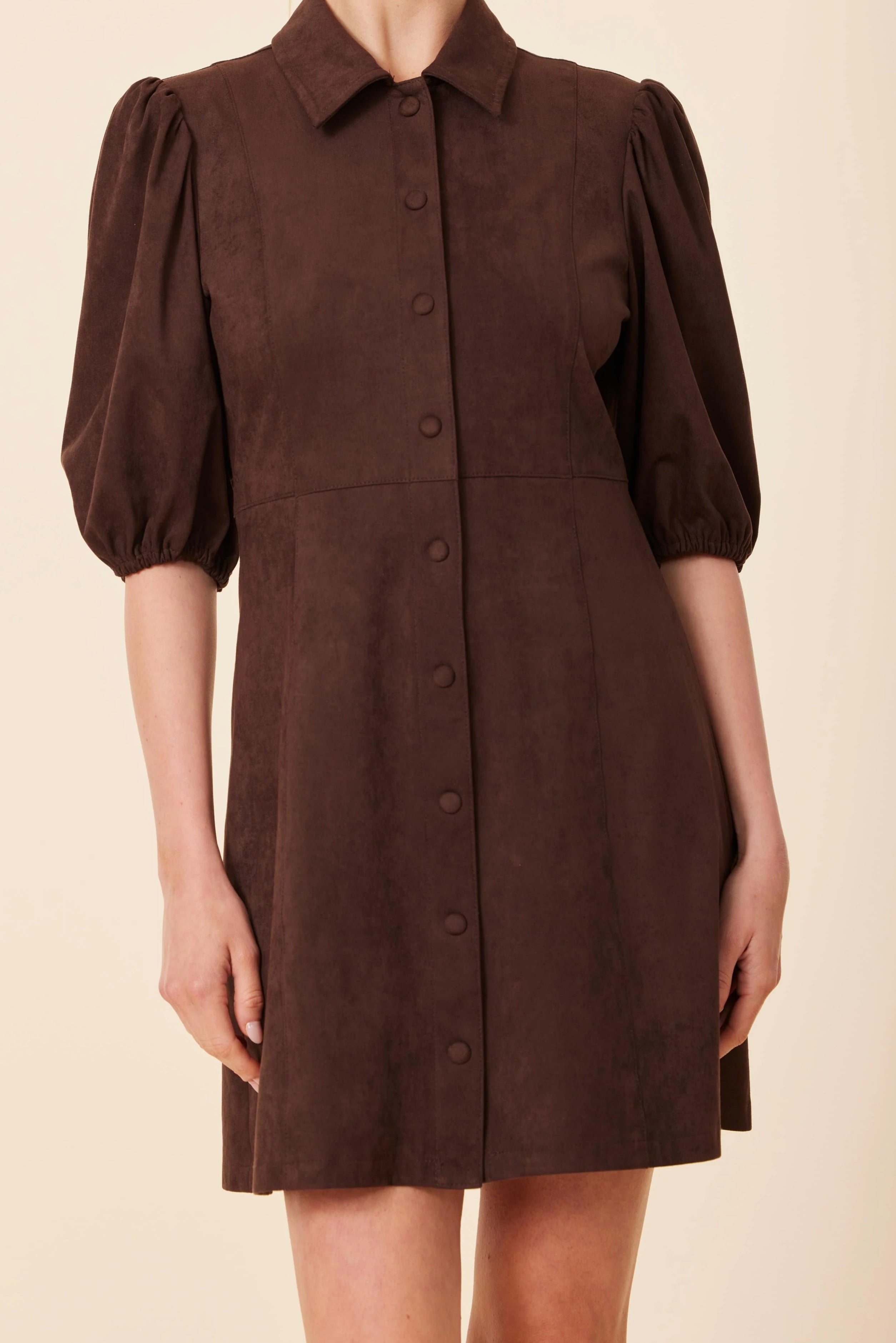 Faux Suede Puff Shoulder Dress