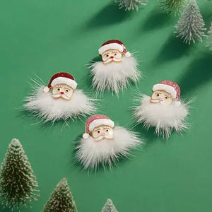 Glittered Enamel Santa Pom Earrings-Pink