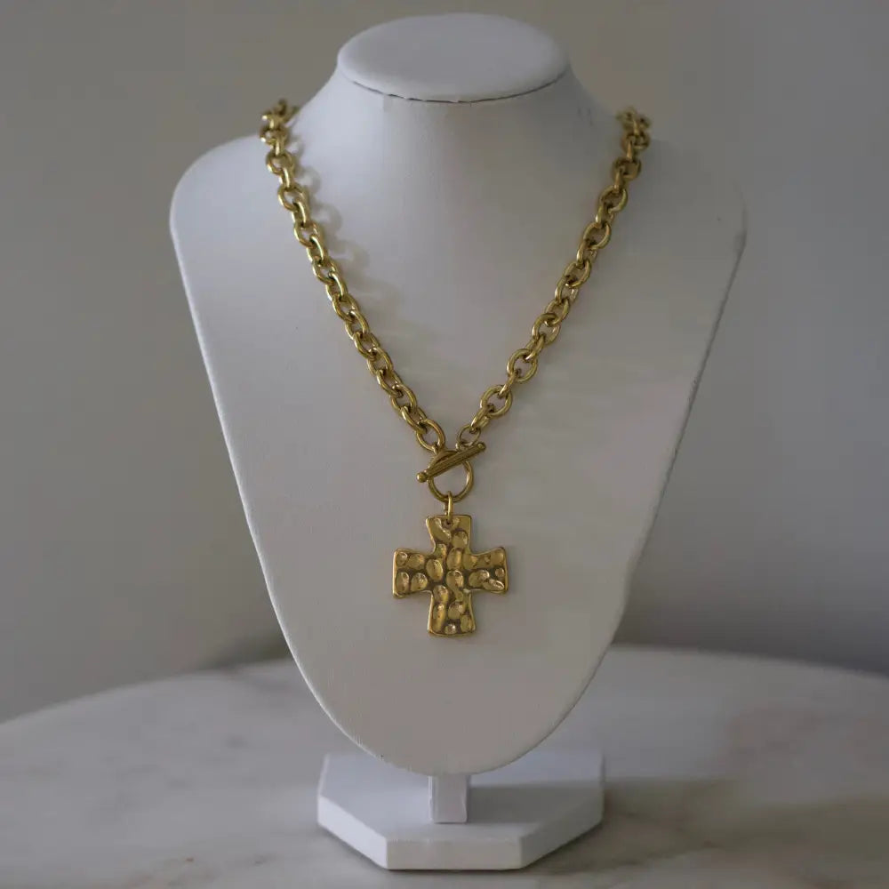 Hammered Cross Toggle Necklace –  Gold Chain