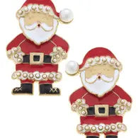 St. Nicholas Enamel Santa Stud Earrings in Red & White