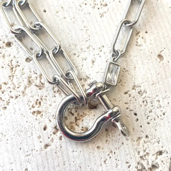 Shackle Necklace Mixed Metal Horseshoe Clasp Edgy Glam