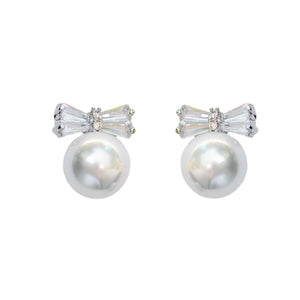 Diamond Bow Mini Pearl Studs